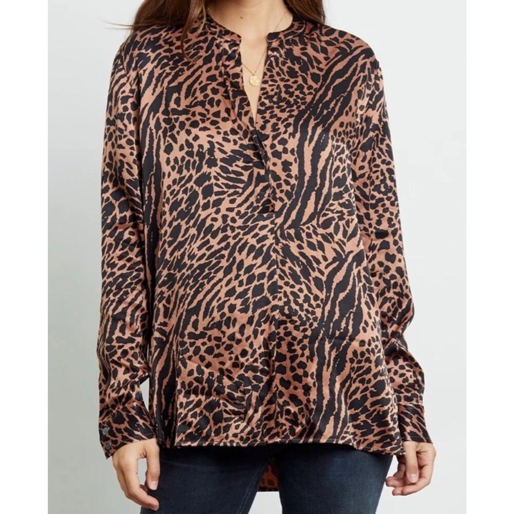 Rails Pearl Cinnamon Mixed Animal Print Popover Relaxed Blouse Women’s Xsmall